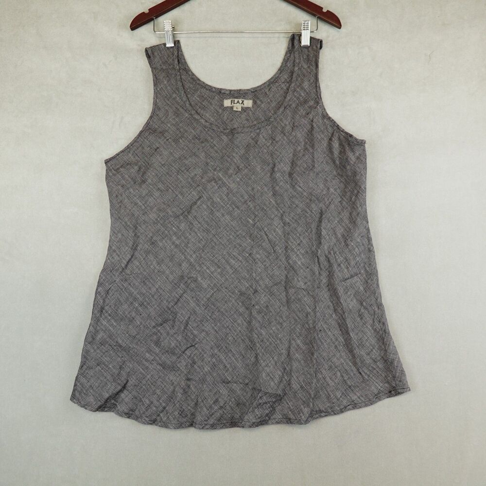 FLAX Linen Tank Top LARGE Heather Gray Sleeveless Curved Hem
